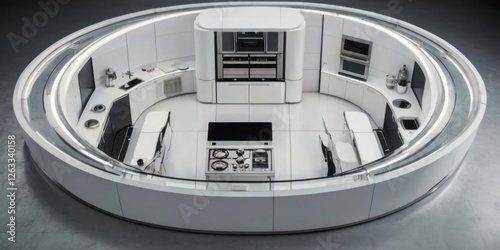 Wallpaper Mural Modern circular kitchen design featuring clean white surfaces and appliances Torontodigital.ca