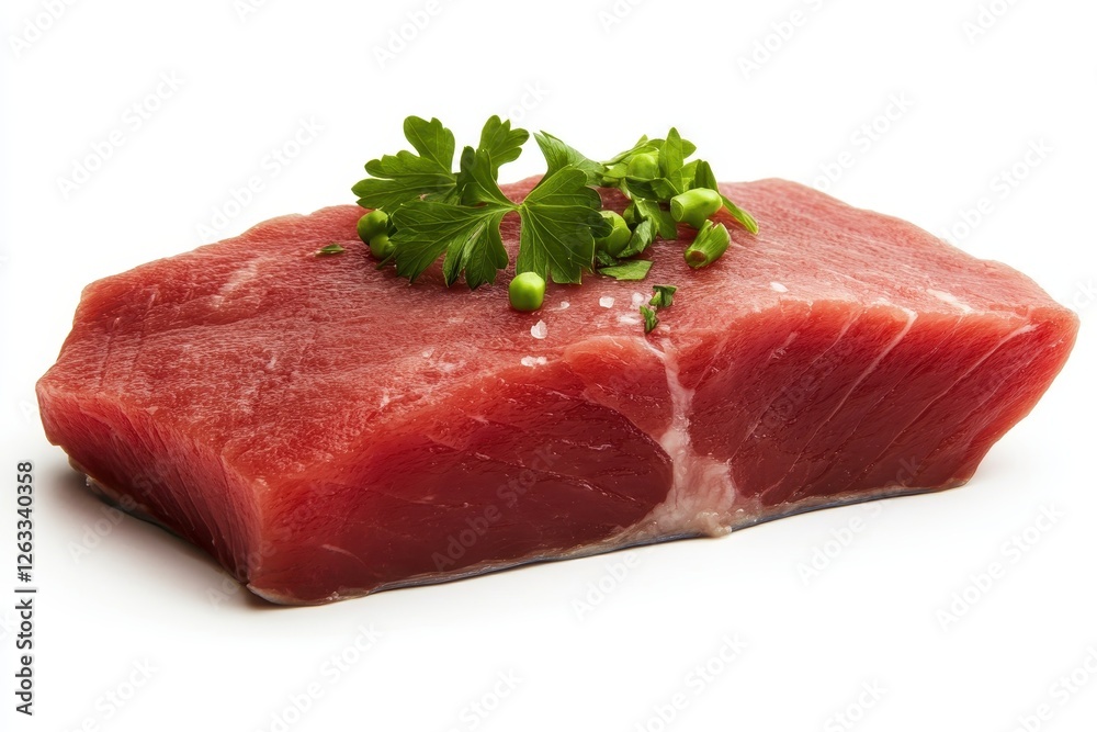 Fresh seafood delight raw tuna steak isolated on white background Fresh seafood delight raw tuna steak isolated on white background