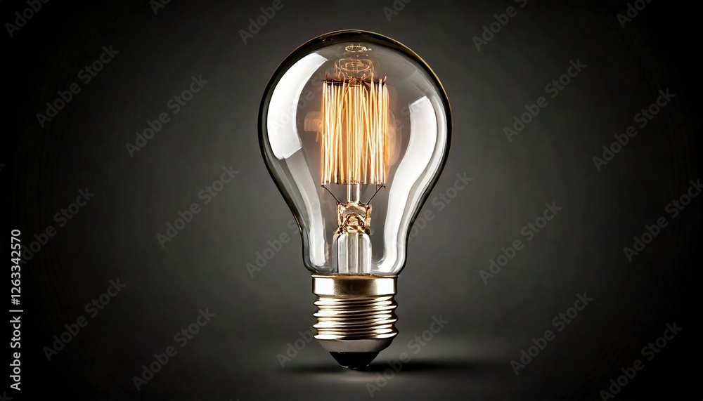 Light bulb emitting warm glow against dark background revealing vintage filament design