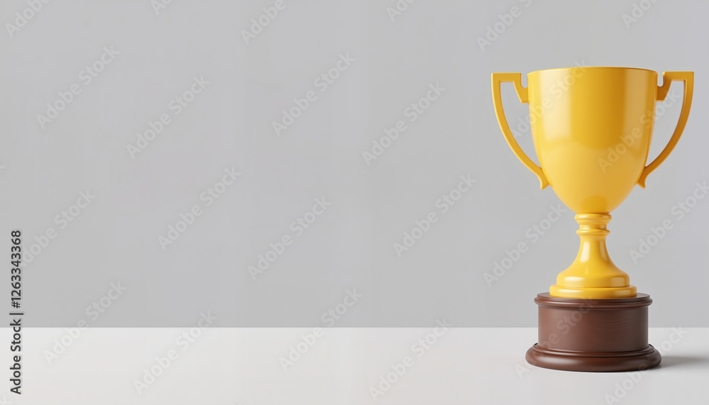Fototapeta premium Yellow trophy on a white table against a gray background