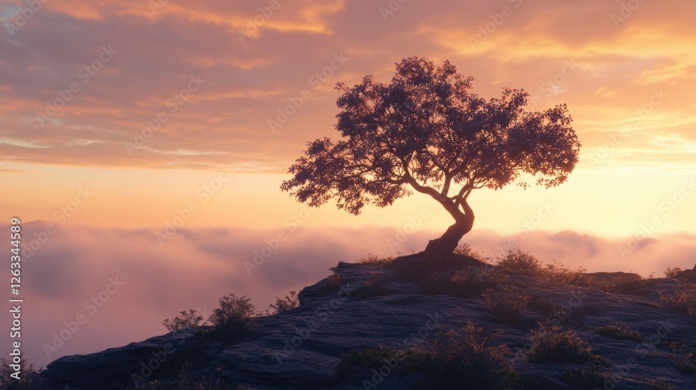 Fototapeta premium Mountain Top Tree Silhouette