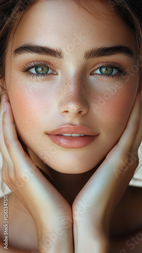 Woman with captivating green eyes and gentle smile