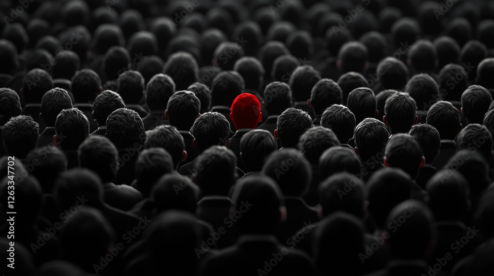 Obraz premium Black crowd with a stark red figure highlighted, symbolizing the threat within data environments.