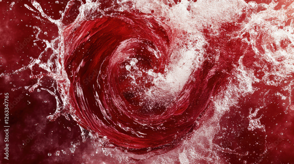 Fototapeta premium Swirling red liquid creates dynamic splash, evoking passion and energy