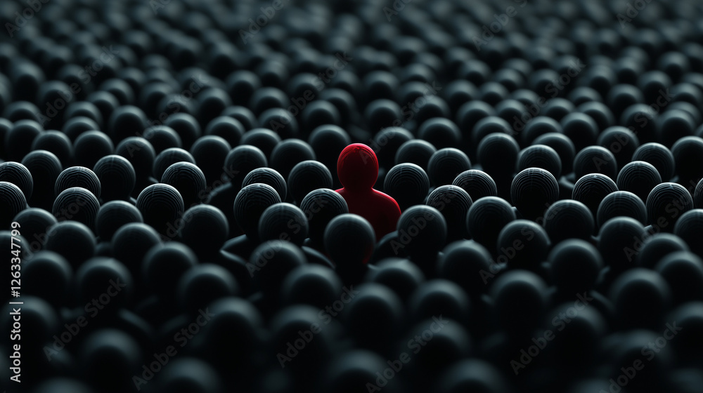 Obraz premium Black crowd with a stark red figure highlighted, symbolizing the threat within data environments.