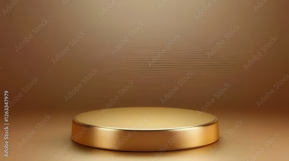 Gold round pedestal on brown background. Gold round pedestal on brown background.