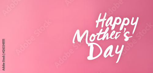 Illustration of handwritten "Happy Mother's Day" on a light pink background, copy space