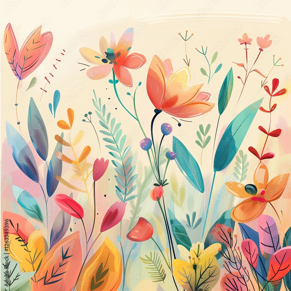 Watercolor style painting of a field of flowers. Floral illustration for cover, card, postcard, interior design, decor or print. Watercolor style painting of a field of flowers. Floral illustration for cover, card, postcard, interior design, decor or print.