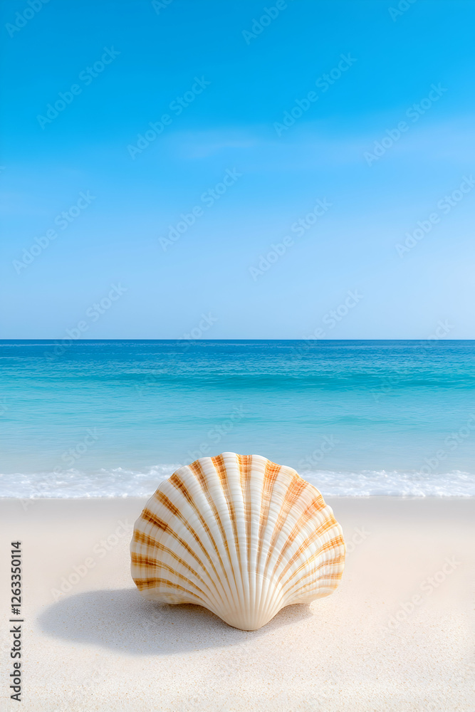 Seashell on a serene beach with soft waves in background, promoting relaxation. Generative AI Seashell on a serene beach with soft waves in background, promoting relaxation. Generative AI