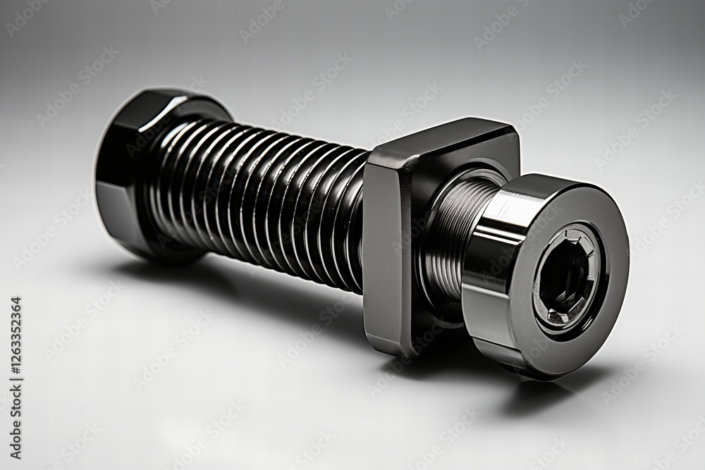 Detailed Silver Metal Bolt with Geometric Design on a White Background Studio Shot