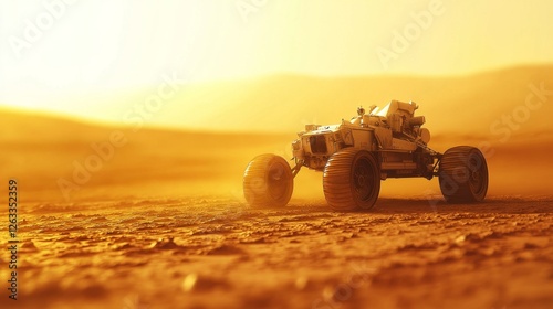 Futuristic Mars Rover Carrying Astronauts Across Rugged Terrain photo