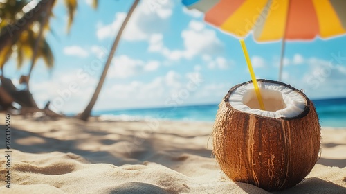 Wallpaper Mural Coconut Drink On Tropical Beach Paradise Torontodigital.ca