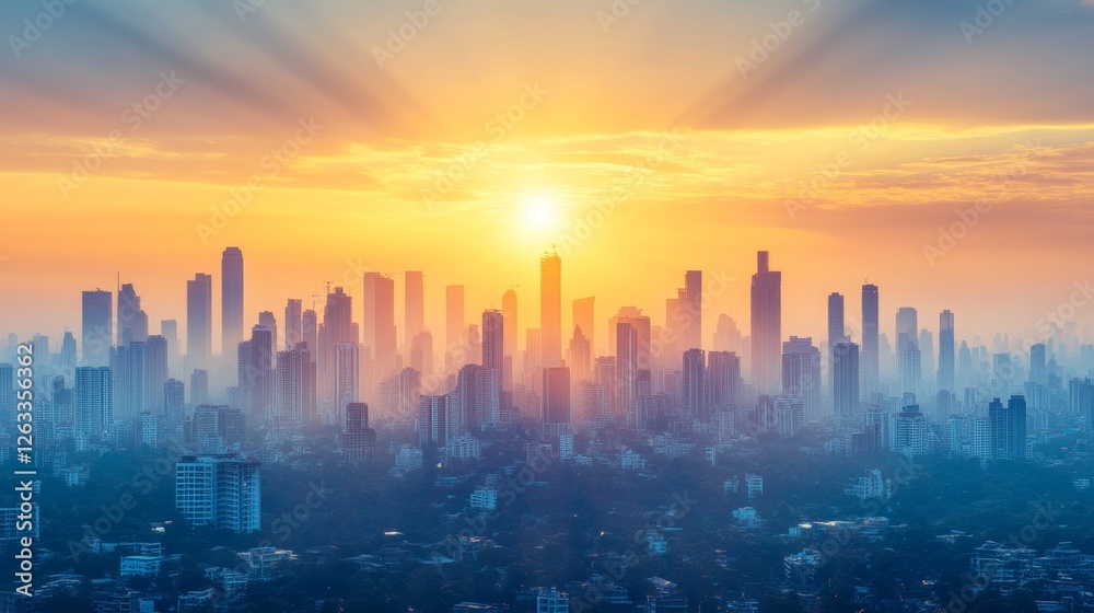 Robotic Construction Automation System Printing Futuristic Skyline Landscape Robotic Construction Automation System Printing Futuristic Skyline Landscape