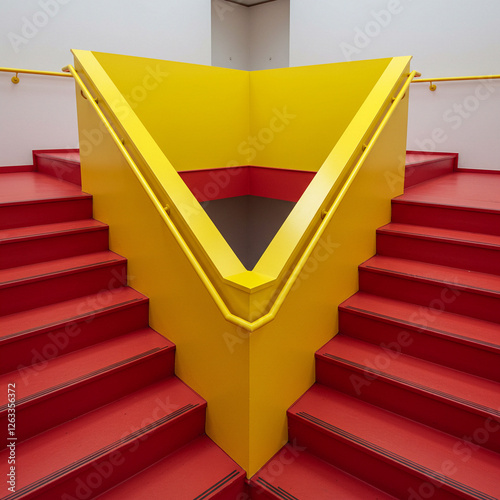 Photo of A sleek, modern staircase in colors mikado yellow and scarlet photo