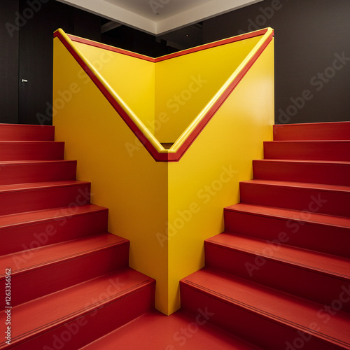 Photo of A sleek, modern staircase in colors mikado yellow and scarlet photo