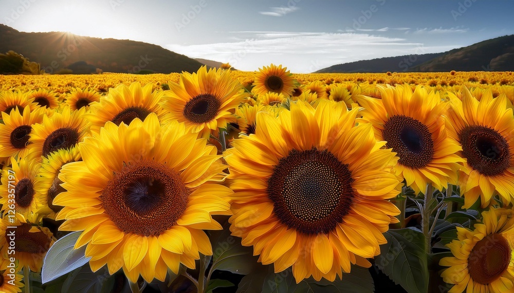 Obraz premium sunflower field in the mountains