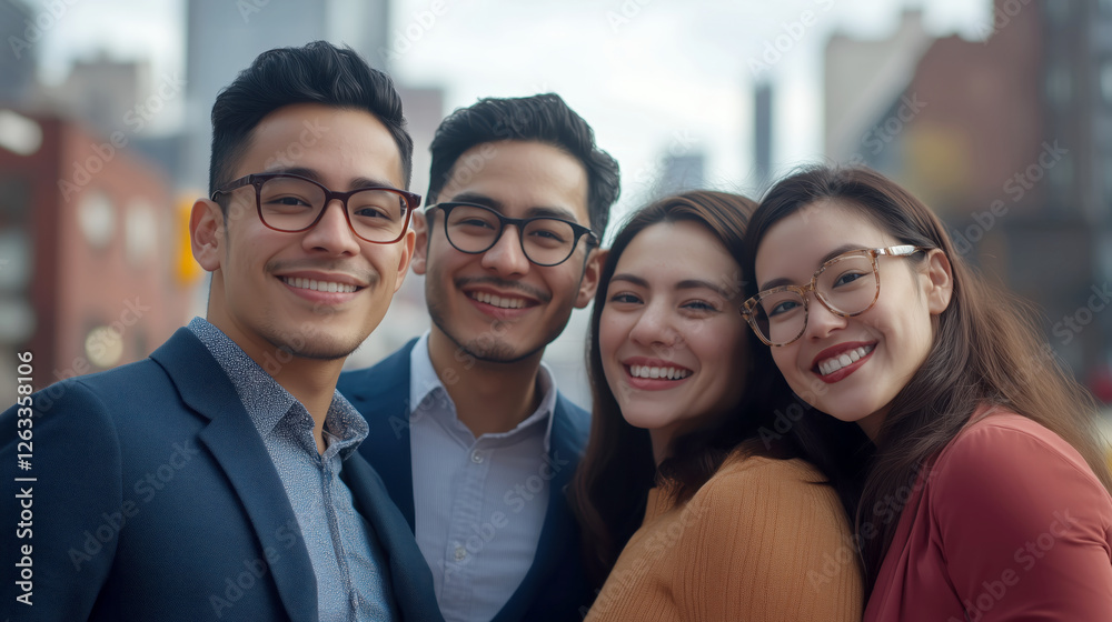 Young Diverse Friends Smiling Together in Urban Setting Outdoors Young Diverse Friends Smiling Together in Urban Setting Outdoors