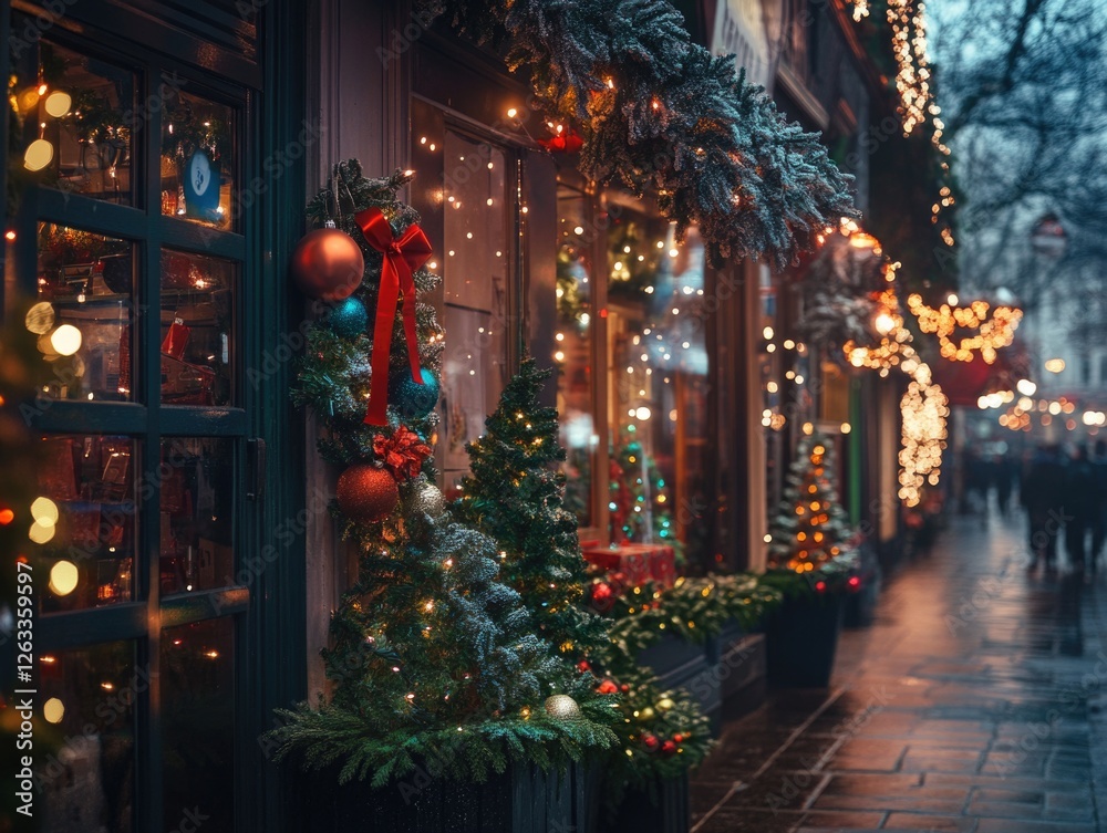 Fototapeta premium Christmas storefront with decorated windows
