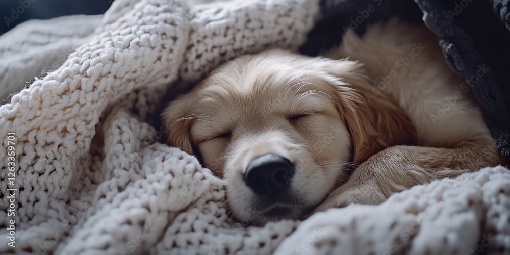 Obraz premium Puppy Sleeping Under Blanket