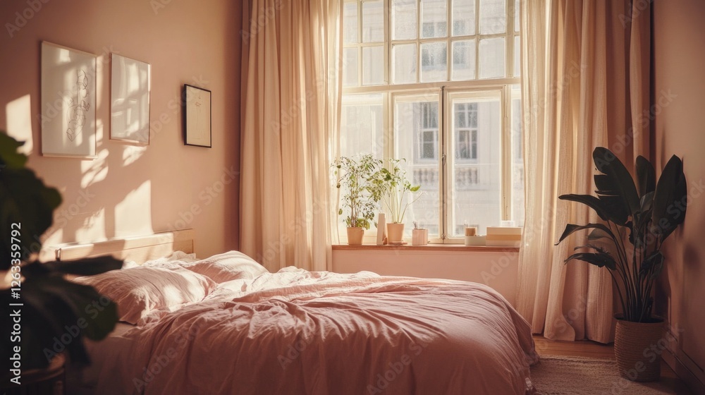Fototapeta premium Bed with Plant by Window