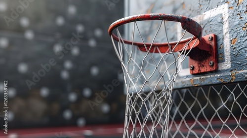 Studio Rendering of a Basketball Goal Post Highlighting the Hoop and Net photo