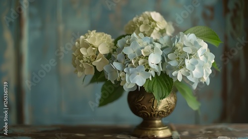 Antique Brass Vase Elegance: Timeless Allure Fusing With Soft Floral Beauty photo