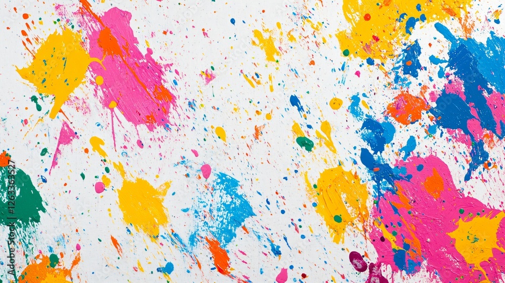 Fototapeta premium Colorful Paint Splashes on White Canvas