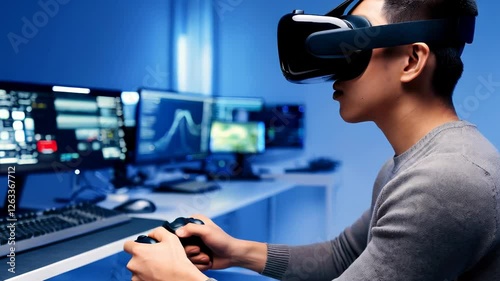 troller, Blue lighting, Office environment, Technology, Immersive experience, Data analysis,