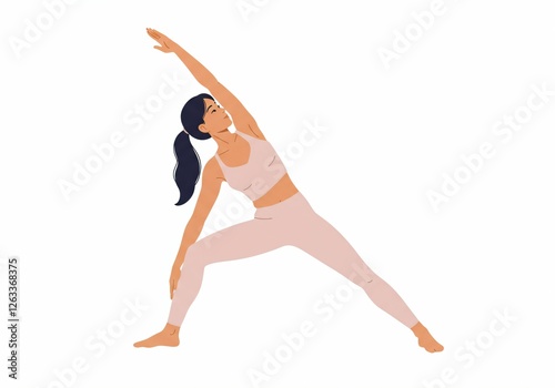 Woman practicing yoga in side stretch pose.