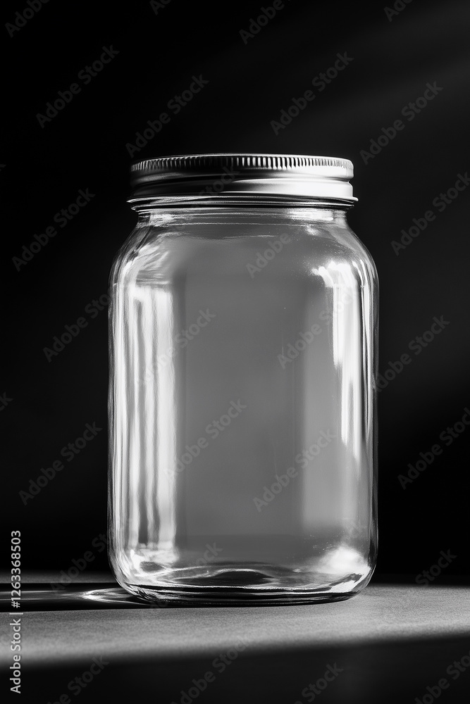 Clear jar is sitting on a black background Clear jar is sitting on a black background