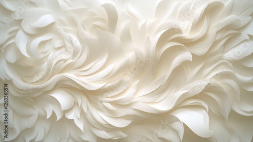 The image is a white abstract piece with a lot of white lines, waves and shapes