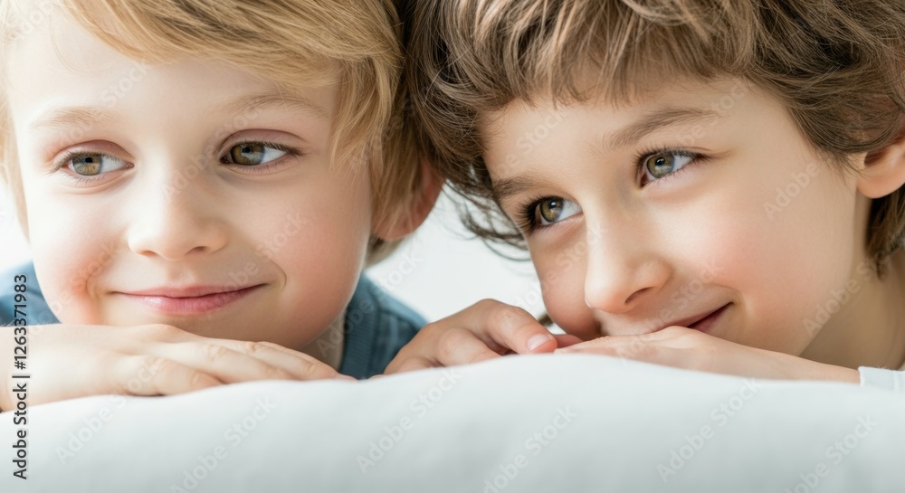 Smiling caucasian young boys relaxing indoors with close-up view Smiling caucasian young boys relaxing indoors with close-up view