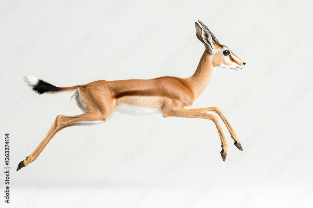 Obraz premium Gazelle in mid-leap on a white background, capturing elegance and agility