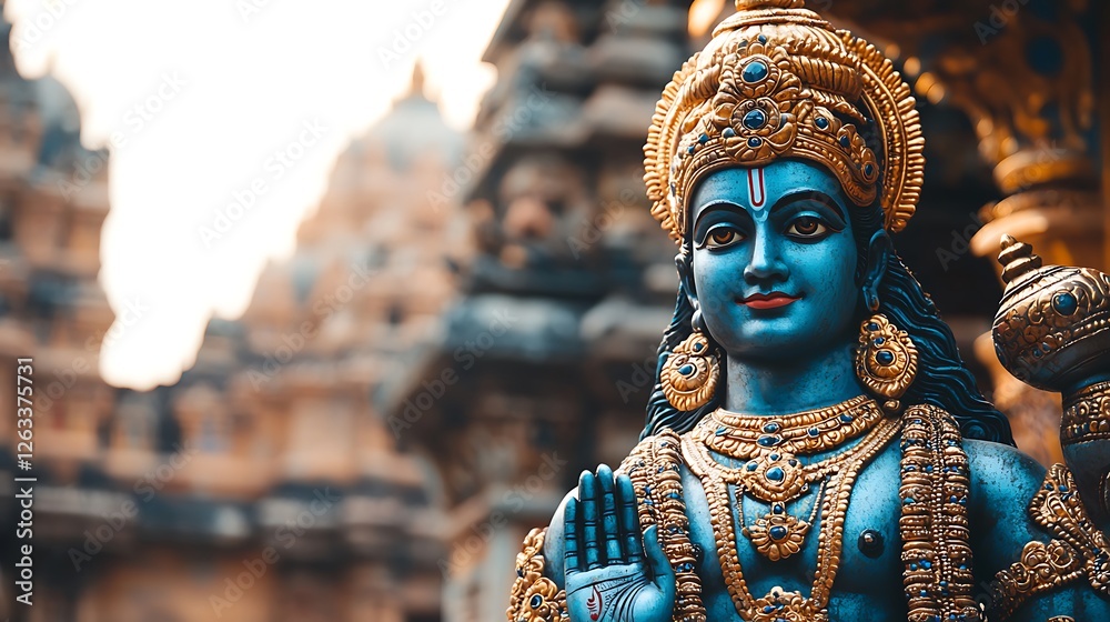 Ornate Blue Krishna Statue at a Hindu Temple in India. Ornate Blue Krishna Statue at a Hindu Temple in India.