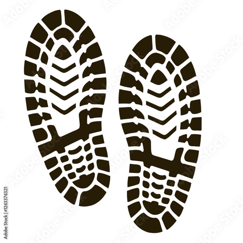 Two distinct boot prints are clearly visible, suggesting recent passage on a hiking trail, emphasizing the concept of trekking and outdoor exploration