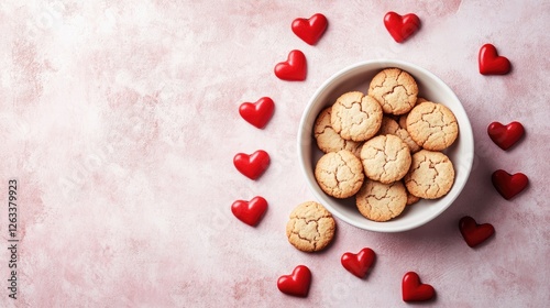 Beautiful Valentines backdrop with soft pink hues and scattered red hearts for a warm feel.