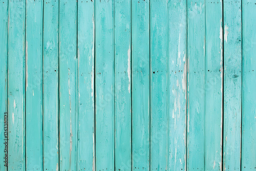 A vibrant turquoise wooden fence with rustic charm. Weathered paint adds character and a sense of history. Perfect backdrop for coastal themes. photo