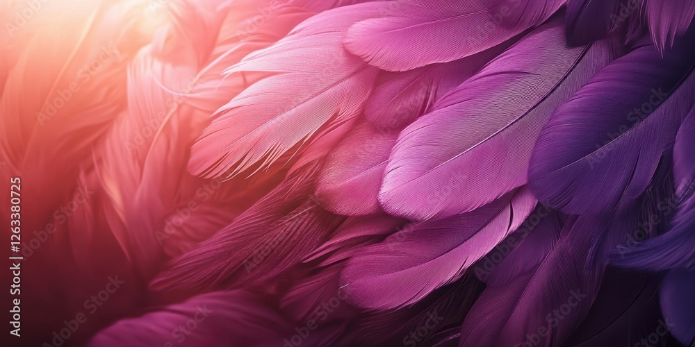 Colorful purple feathers create a vibrant and textured background conveying depth and beauty Colorful purple feathers create a vibrant and textured background conveying depth and beauty