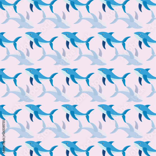 Charming Stylized Blue Sharks on Light Pink Background