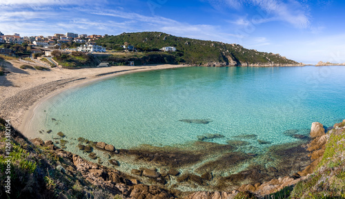 Fototapeta Naklejka Na Ścianę i Meble -  Panoramic view of the white sand beach of Santa Teresa di Gallura, Northern Sardinia