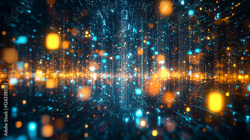 Shimmering Dataflow – Small, glowing pixel shards dispersing into a boundless digital realm, evoking a sleek, futuristic atmosphere steeped in contemporary tech-inspired energy