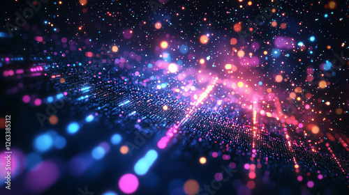 Vibrant pixels fading into a digital void, crafting a futuristic, tech-driven vibe