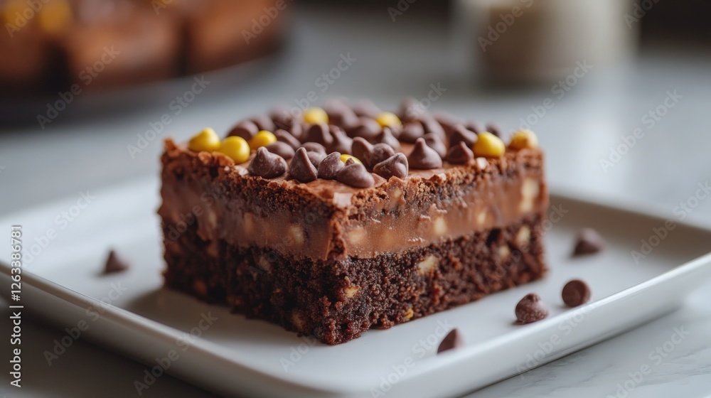 Delicious brownies placed on a solid white plate with a clean background Delicious brownies placed on a solid white plate with a clean background