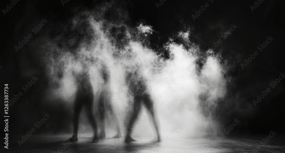 a group of people standing in front of a cloud of smoke on a black background a group of people standing in front of a cloud of smoke on a black background