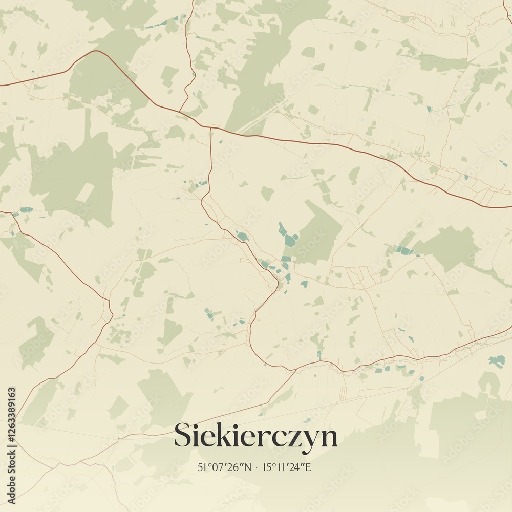 Fototapeta premium Vintage map of Siekierczyn, Poland.