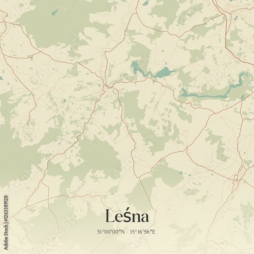 Vintage map of Lesna, Poland.