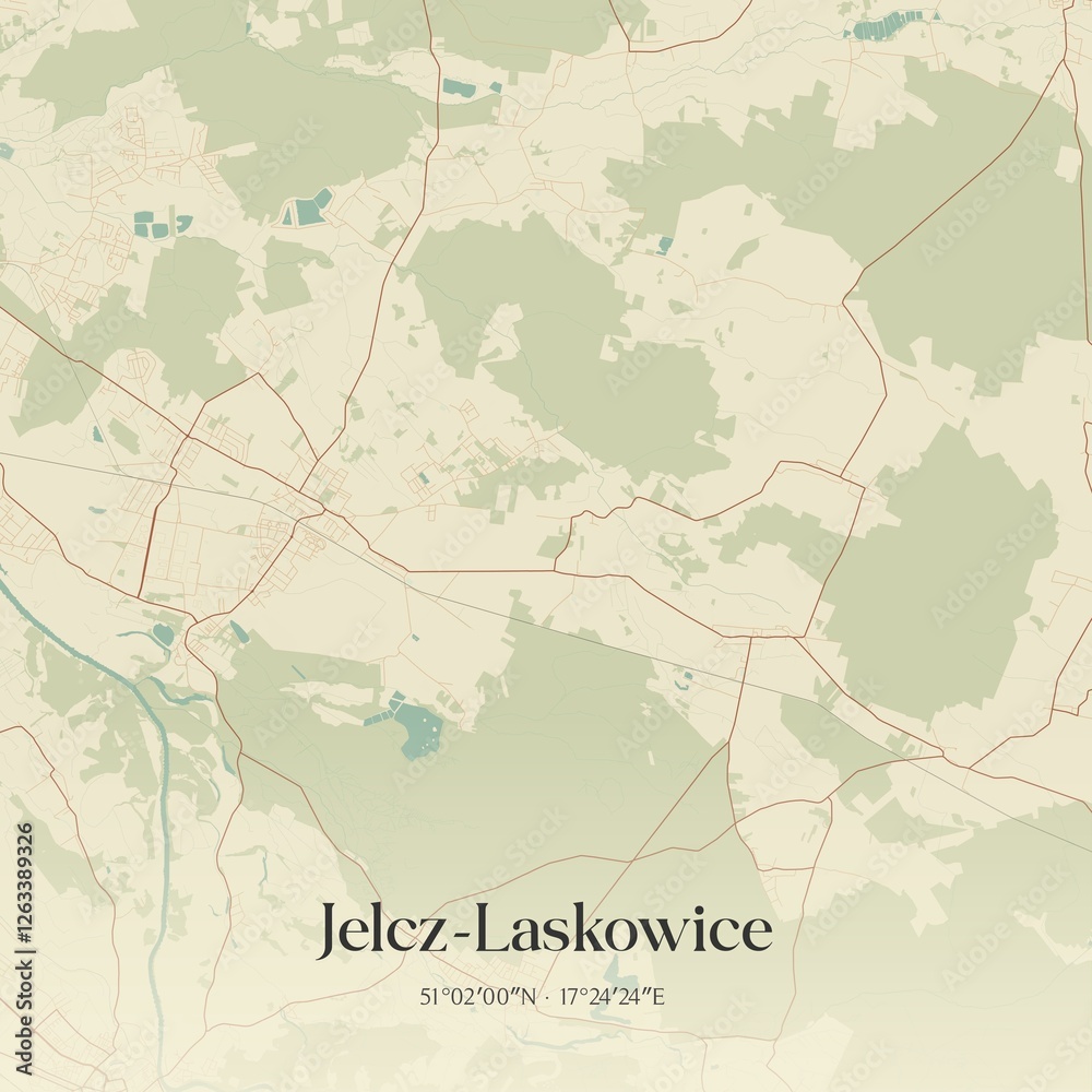 Fototapeta premium Vintage map of Jelcz-Laskowice, Poland.