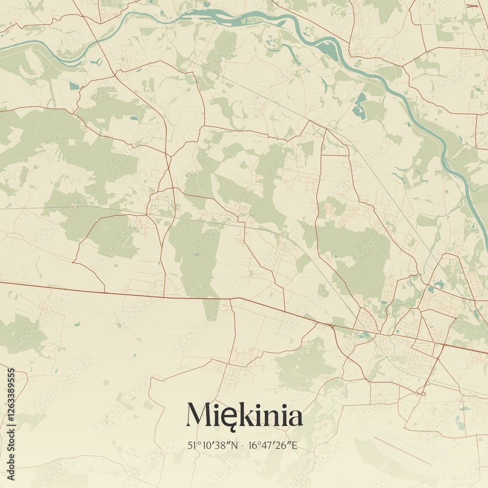 Fototapeta premium Vintage map of Miekinia, Poland.