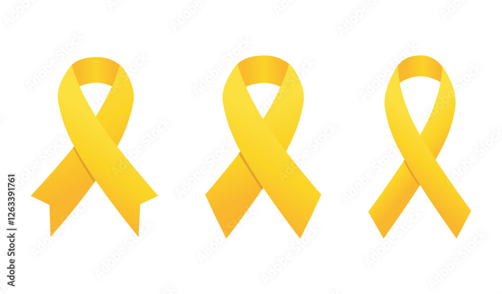 Yellow September Ribbon Vector EPS. Yellow September is symbolized by a yellow ribbon. Yellow ribbon on white background.