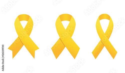 Yellow September Ribbon Vector EPS. Yellow September is symbolized by a yellow ribbon. Yellow ribbon on white background.
